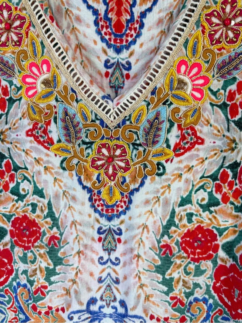Soft Surroundings Ipanema Embroidered Beaded Caftan Maxi dress in  Rio Rainbow - Picture 6 of 16